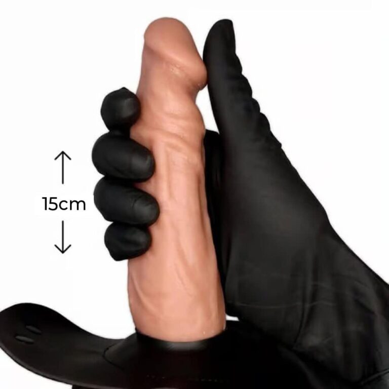 Cinta Peniana Média 15cm x 4cm com Pênis e Vibro Bege - Imagem 3
