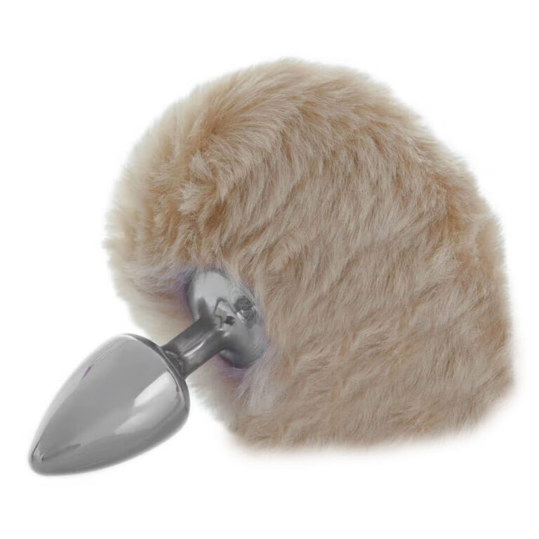 Plug Anal com Pompom de Coelho Bege - Feito em Metal