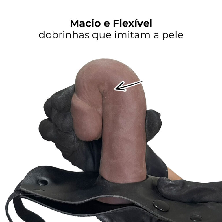 Cinta Peniana Realista Cyberskin 17,5cm x 3,5cm Marrom - Imagem 8