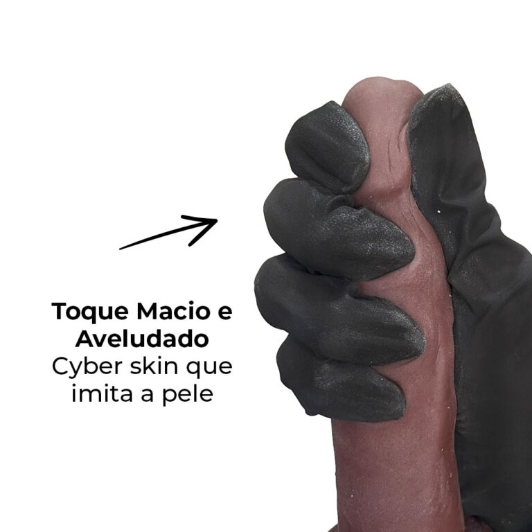 Pênis Médio 14,5cm x 3,5cm Realista Cyberskin Marrom - Imagem 7