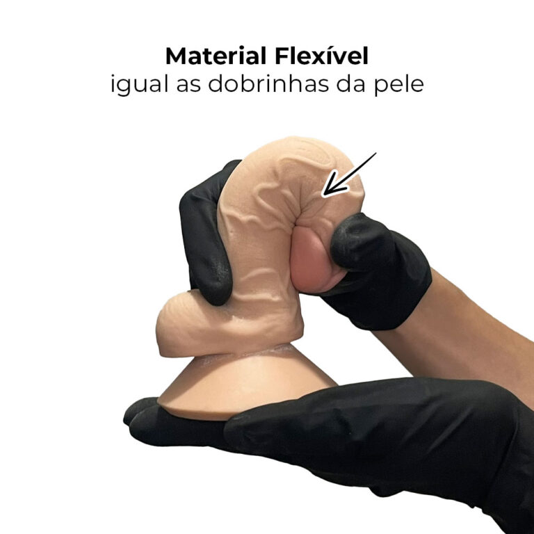Pênis Pequeno 15cm x 3cm Realista Cyberskin Bege com Ventosa e Escroto - Imagem 8
