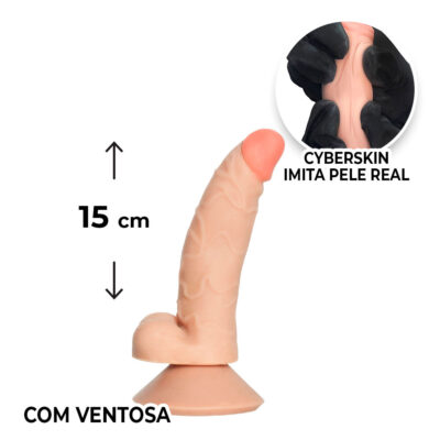 Pênis Pequeno 15cm x 3cm Realista Cyberskin Bege com Ventosa e Escroto