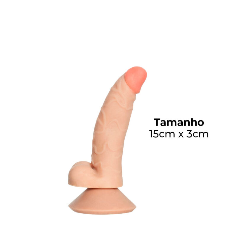 Pênis Pequeno 15cm x 3cm Realista Cyberskin Bege com Ventosa e Escroto - Imagem 3