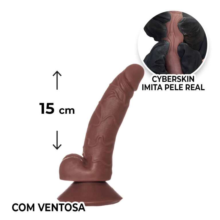 Pênis Pequeno 15cm x 3cm Realista Cyberskin Marrom com Ventosa e Escroto