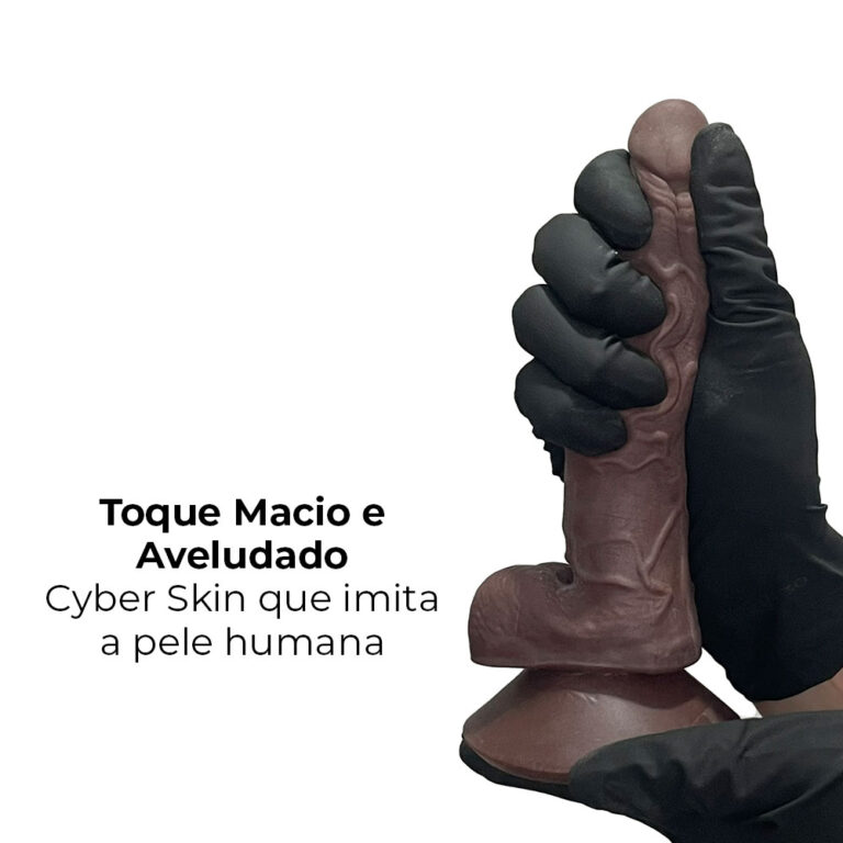 Pênis Pequeno 15cm x 3cm Realista Cyberskin Marrom com Ventosa e Escroto - Imagem 7