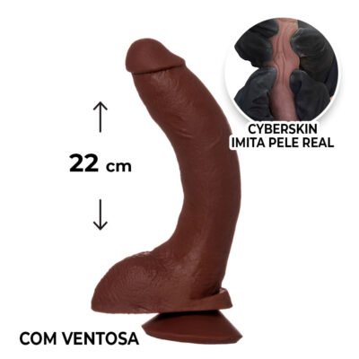 Pênis Grande 22cm x 4,5cm Realista Cyberskin Marrom com Ventosa