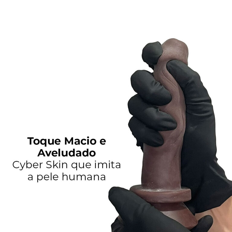 Pênis Médio 15,5cm x 3,5cm Realista Cyberskin Marrom com Ventosa - Imagem 7