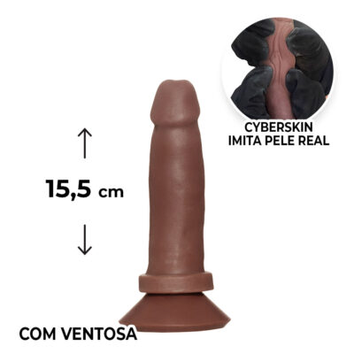 Pênis Médio 15,5cm x 3,5cm Realista Cyberskin Marrom com Ventosa