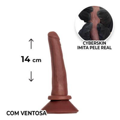 Pênis Pequeno 14cm x 2,5cm Realista Cyberskin Marrom com Ventosa