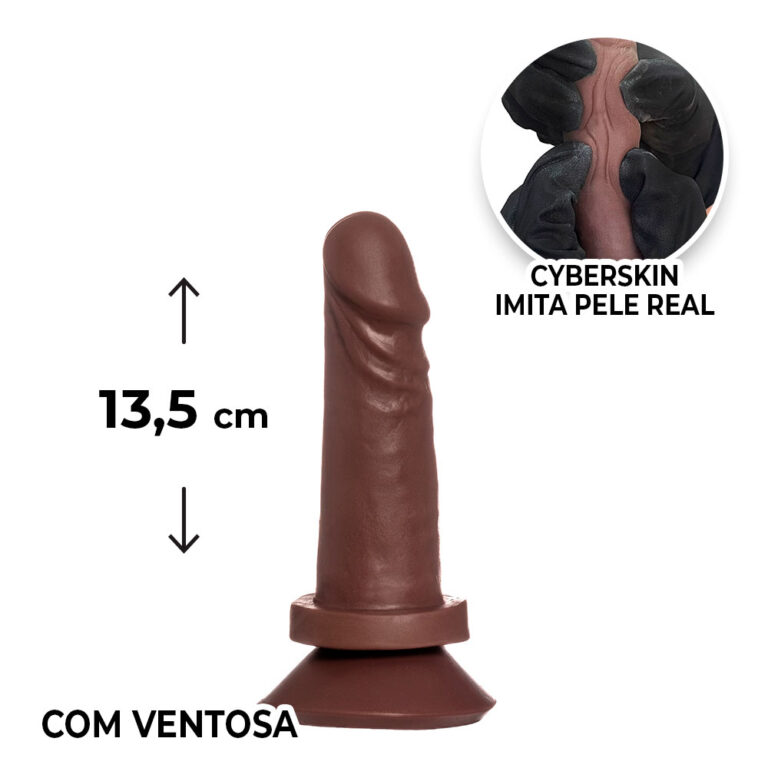 Pênis Pequeno 13,5cm x 3,5cm Realista Cyberskin Marrom com Ventosa