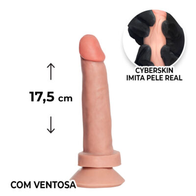 Pênis Médio 17,5cm x 3,5cm Realista Cyberskin Bege com Ventosa