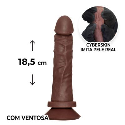 Pênis Médio 18,5cm x 3,5cm Realista Cyberskin Marrom com Ventosa