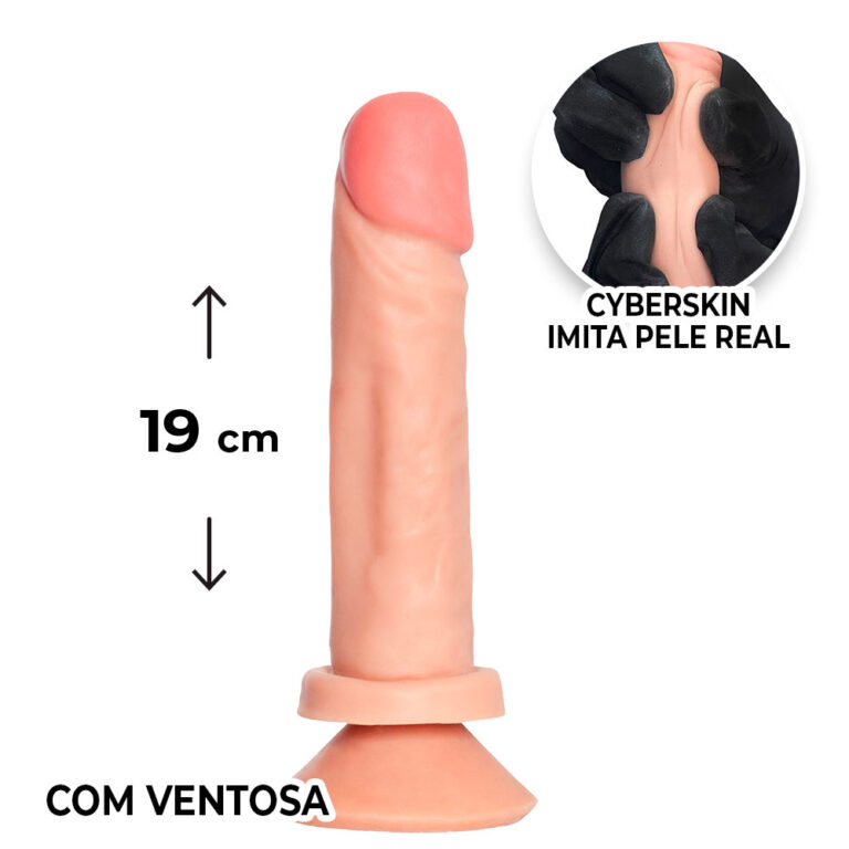 Pênis Médio 19cm x 4cm Realista Cyberskin Bege com Ventosa