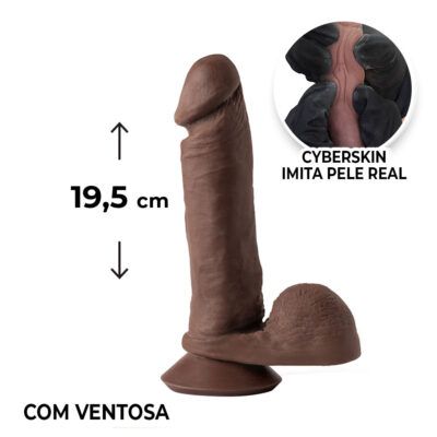 Pênis Grande 19,5cm x 4cm Realista Cyberskin Marrom com Ventosa e Escroto