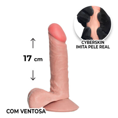 Pênis Médio 17cm x 3,5cm Realista Cyberskin Bege com Ventosa e Escroto