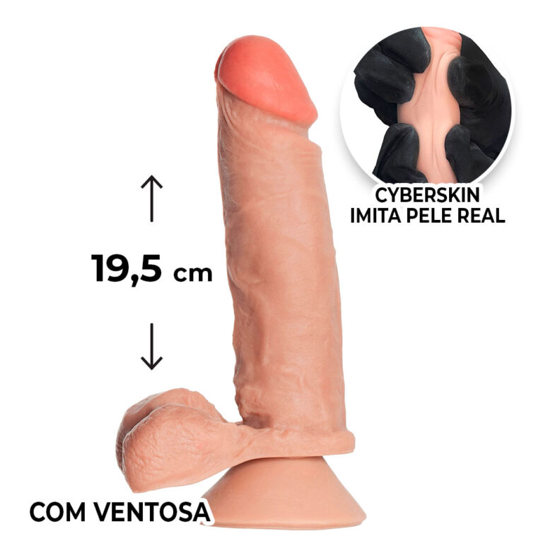 Pênis Grande 19,5cm x 4cm Realista Cyberskin Bege com Ventosa e Escroto