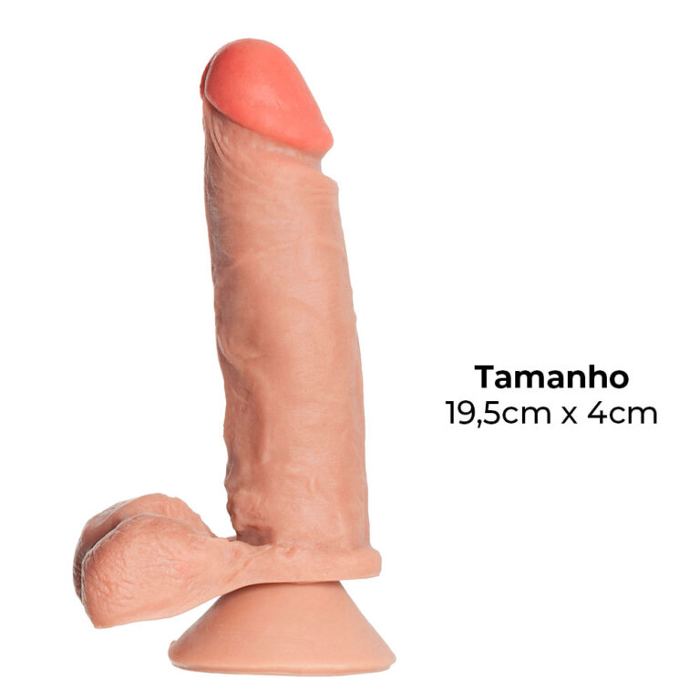 Pênis Grande 19,5cm x 4cm Realista Cyberskin Bege com Ventosa e Escroto - Imagem 3