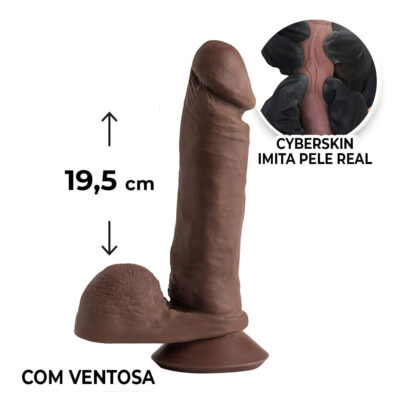 Pênis Grande 19,5cm x 4cm Realista Cyberskin Marrom com Ventosa e Escroto