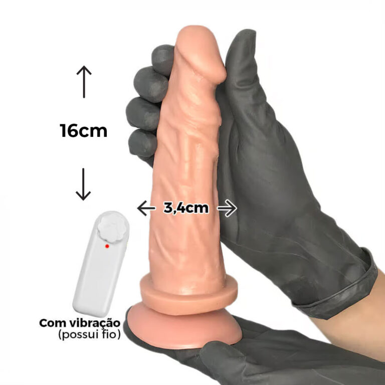 Pênis Médio 16cm x 3,4cm Bege com Ventosa e Vibro - Imagem 3