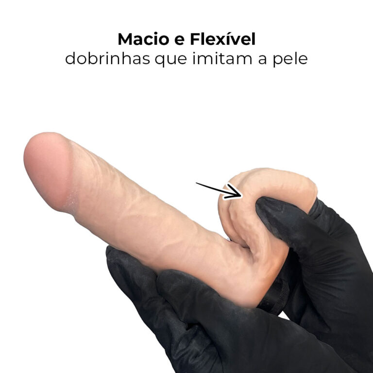 Pênis Médio 17cm x 4cm Realista Cyberskin Bege com Vibro e Escroto - Imagem 8