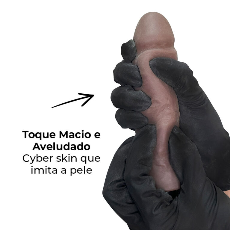 Pênis Médio 17cm x 4cm Realista Cyberskin Marrom com Vibro e Escroto - Imagem 8