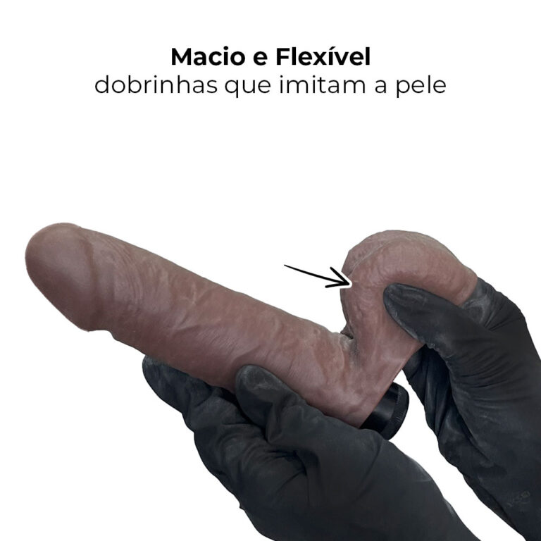 Pênis Médio 17cm x 4cm Realista Cyberskin Marrom com Vibro e Escroto - Imagem 7