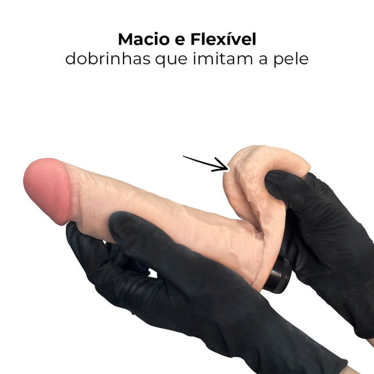 Pênis Grande 19,5cm x 4,5cm Realista Cyberskin Bege com Vibro e Escroto - Imagem 6