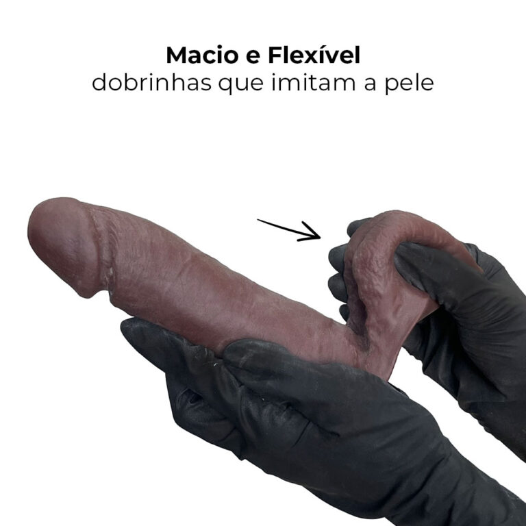 Pênis Grande 19,5cm x 4,5cm Realista Cyberskin Marrom com Vibro e Escroto - Imagem 7