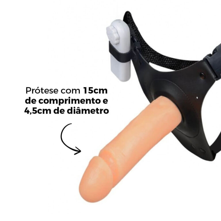 Cinta Peniana Média 15cm x 4,5cm com Pênis e Vibro Bege - Imagem 6