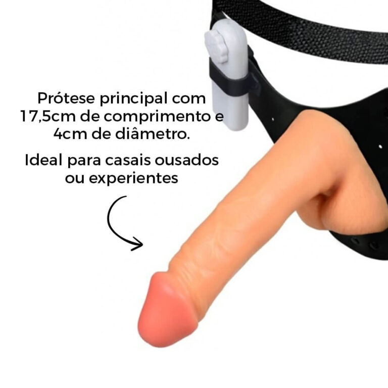 Cinta Peniana Grande 17,5cm x 4cm com Pênis, Escroto e Vibro Bege - Imagem 5