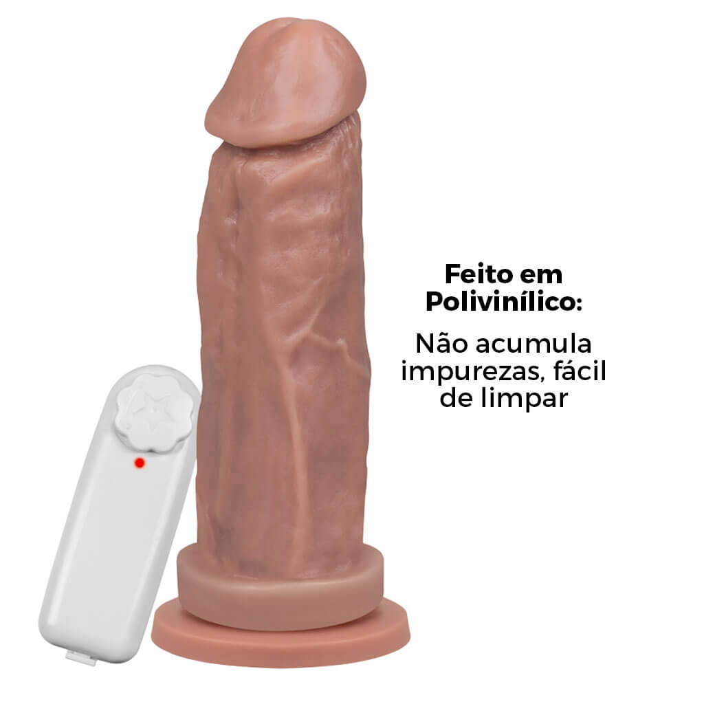 Pênis Médio 17cm x 4,5cm Bege com Ventosa e Vibro - Imagem 8