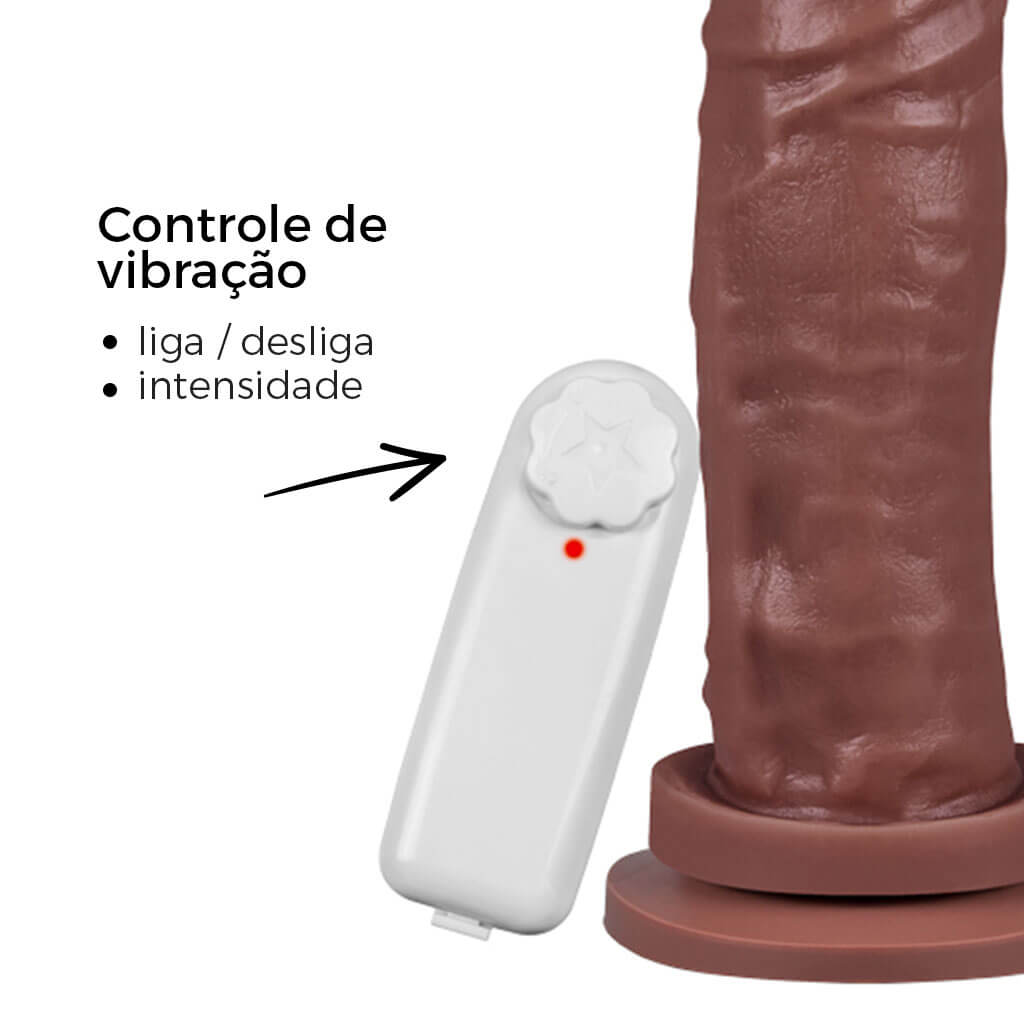 Pênis Médio 17,5cm x 4,5cm Marrom com Ventosa e Vibro - Imagem 7