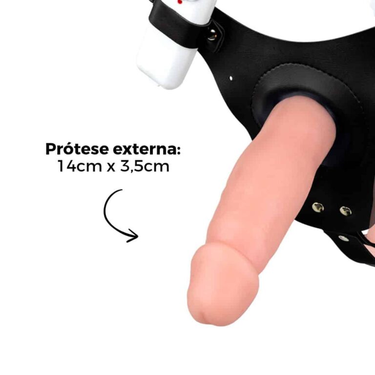 Cinta Peniana Dupla 2 Pênis de 14cm x 3,5cm com Vibro Duplo Bege - Imagem 8