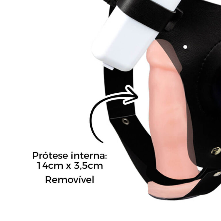 Cinta Peniana Dupla 2 Pênis de 14cm x 3,5cm com Vibro Duplo Bege - Imagem 9