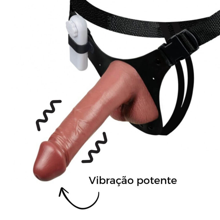 Cinta Peniana Grande 17,5cm x 4cm com Pênis, Escroto e Vibro Marrom - Imagem 6