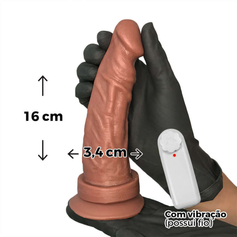 Pênis Médio 16cm x 3,4cm Marrom com Ventosa e Vibro - Imagem 3