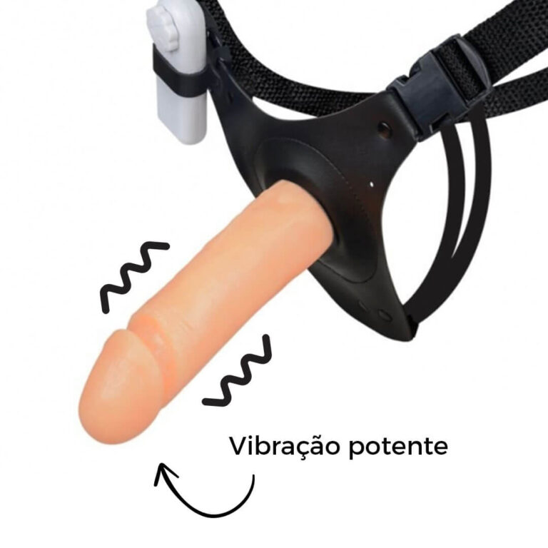 Cinta Peniana Média 15cm x 4,5cm com Pênis e Vibro Bege - Imagem 7