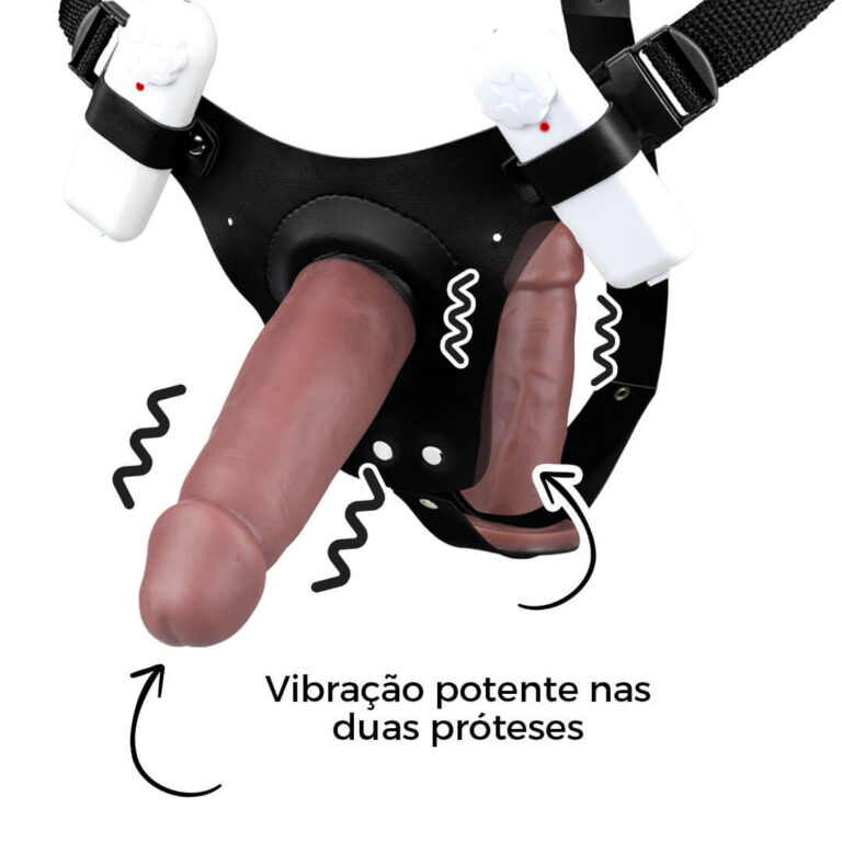 Cinta Peniana Dupla 2 Pênis de 14cm x 3,5cm com Vibro Duplo Marrom - Imagem 6