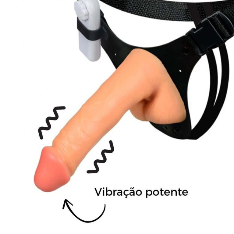 Cinta Peniana Grande 17,5cm x 4cm com Pênis, Escroto e Vibro Bege - Imagem 6