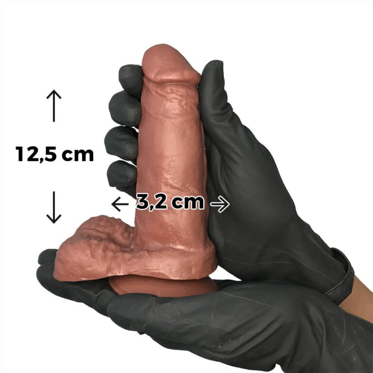 Pênis Pequeno 12,5cm x 3,2cm Marrom com Escroto e Ventosa - Imagem 3