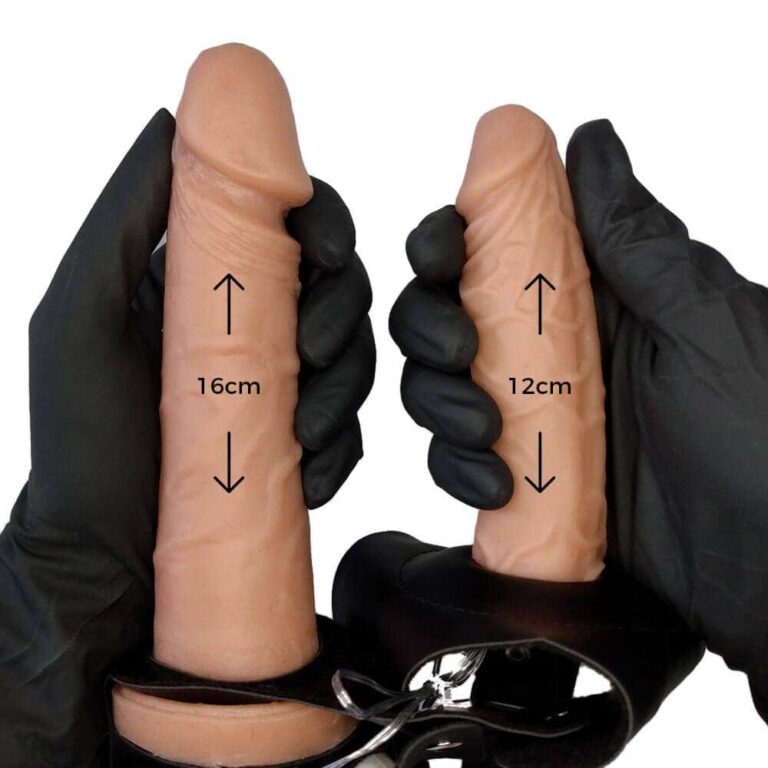 Cinta Peniana Dupla 2 Pênis 12cm x 3cm e 16cm x 3,5cm Bege com Vibro Interno - Imagem 3