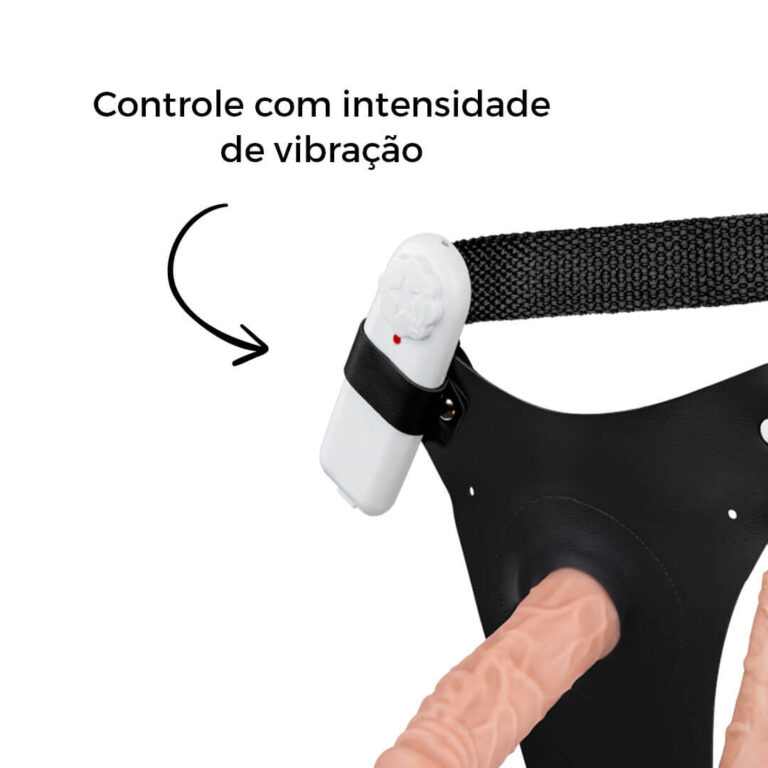 Cinta Peniana Dupla 2 Pênis 12cm x 3cm e 16cm x 3,5cm Bege com Vibro Interno - Imagem 12