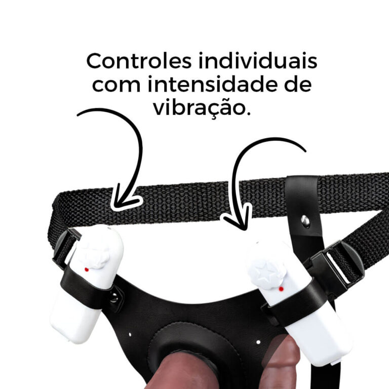 Cinta Peniana Dupla 2 Pênis de 14cm x 3,5cm com Vibro Duplo Marrom - Imagem 9