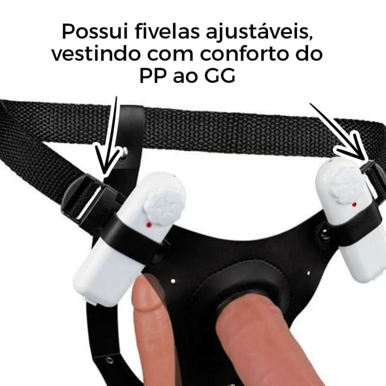 Cinta Peniana Dupla 2 Pênis 17cm x 4cm e 14cm x 3,5cm Bege com Vibro Duplo - Imagem 12