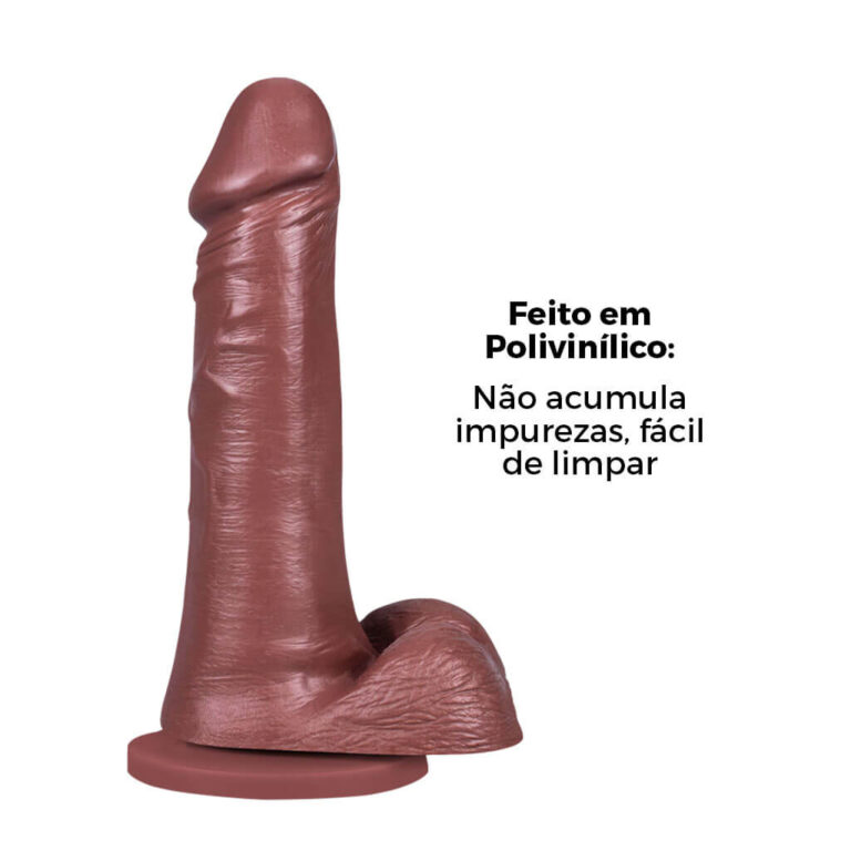 Pênis Grande 18,5cm x 4cm Marrom com Escroto e Ventosa - Imagem 8