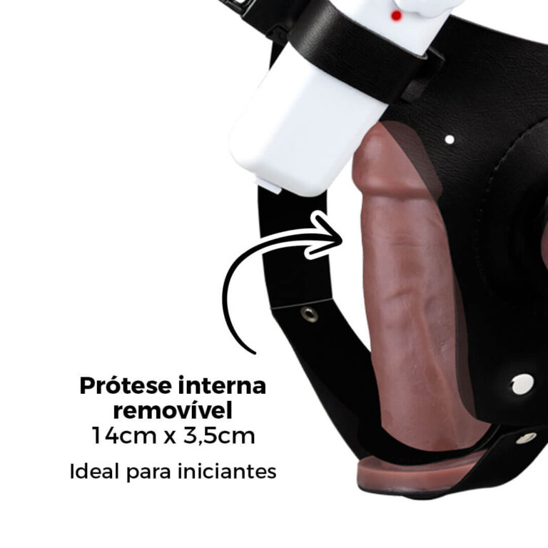 Cinta Peniana Dupla 2 Pênis de 14cm x 3,5cm com Vibro Duplo Marrom - Imagem 8