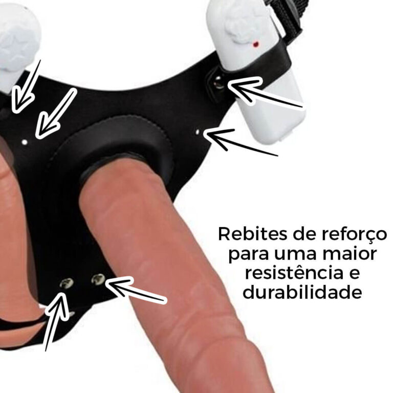 Cinta Peniana Dupla 2 Pênis 17cm x 4cm e 14cm x 3,5cm Bege com Vibro Duplo - Imagem 14