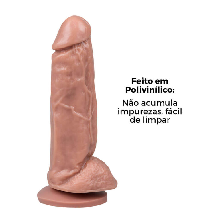 Pênis Grande 18,5cm x 4,5cm Bege com Escroto e Ventosa - Imagem 11