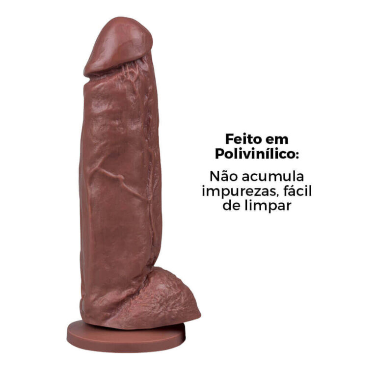 Pênis Grande 18,5cm x 4,5cm Marrom com Escroto e Ventosa - Imagem 11
