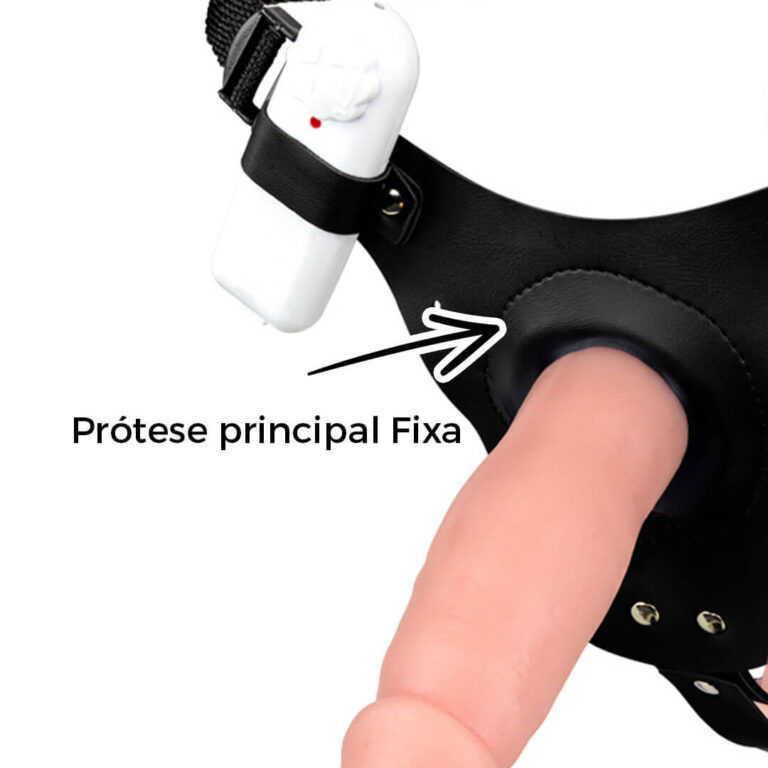 Cinta Peniana Dupla 2 Pênis de 14cm x 3,5cm com Vibro Duplo Bege - Imagem 10